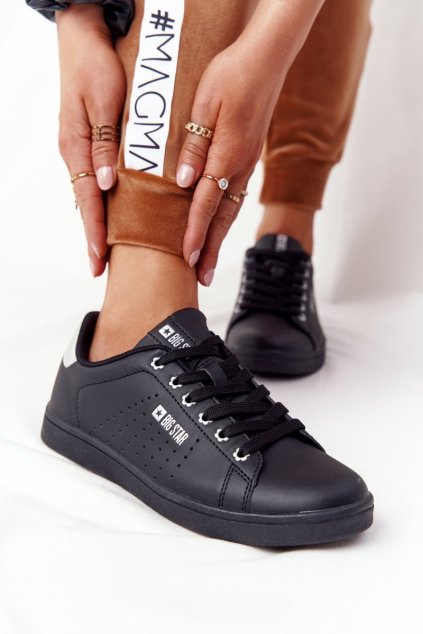 Dámské Kožené Tenisky BIG STAR DD274586 Černé-Stříbrné (Veľkosť 37)