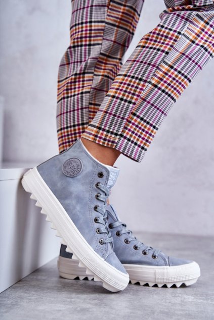 Dámské Kožené Teplé Tenisky Big Star EE274115 Světle Modré (Veľkosť 36)