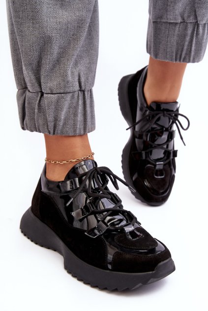 Kožené lakované dámské sportovní boty M01/2 Zazoo Černé (Veľkosť 36)