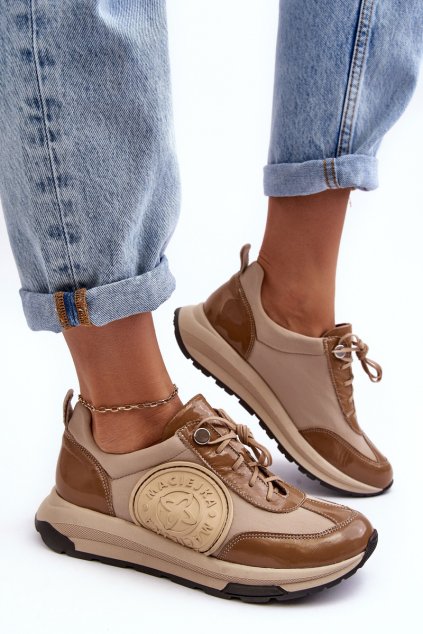 Kůže Sportovní Boty Na Platformě Maciejka 06191-04 Bežová (Veľkosť 39)