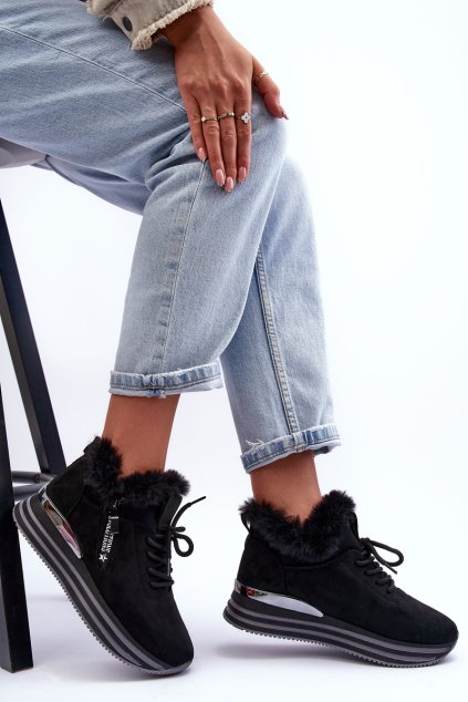 Sportovní Boty Na Platformě S Křupavým Kožíškem Černá Jamarie (Veľkosť 36)