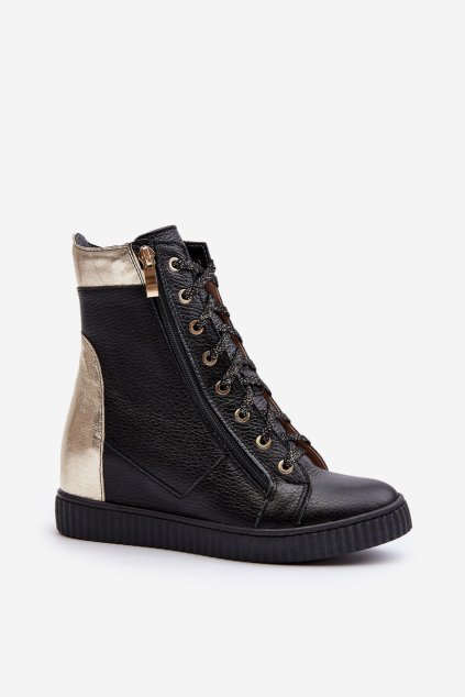 Zazoo 3081 Kožené Dámské Tenisky Na Kotníku Černé (Veľkosť 36)