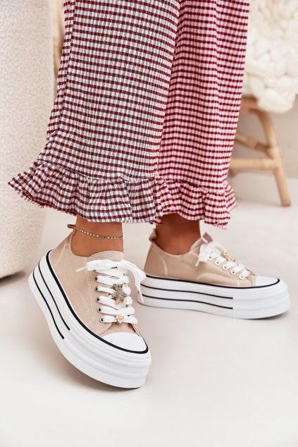 Dámské Tenisky Na Platformě Se Zlatými Připínáčky Béžové Fiorina (Veľkosť 38)