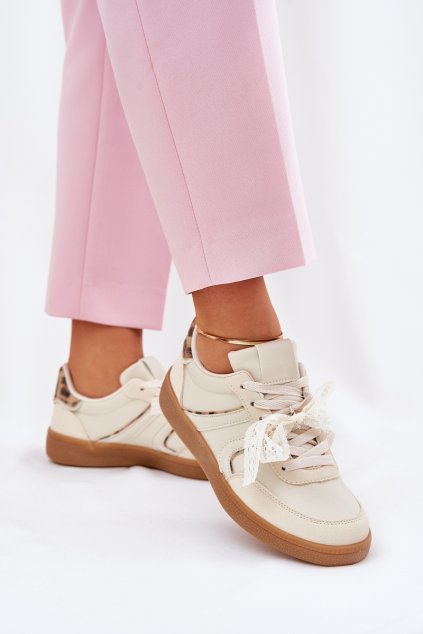 Nízké Dámské Tenisky S Krajkou Leopardí Béžové Zielle (Veľkosť 36)