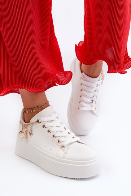 Dámske tenisky s ozdobou biele celedria / LA282P WHITE (Veľkosť 37)