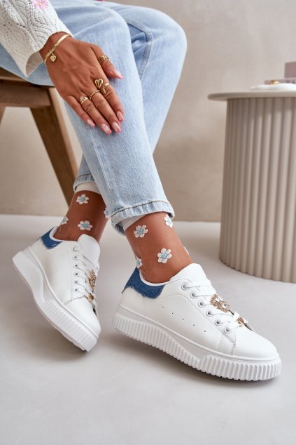 Nízké Tenisky Z Eko Kůže S Připevněnými Dekoracemi Bílá-modré Cillione (Veľkosť 36)
