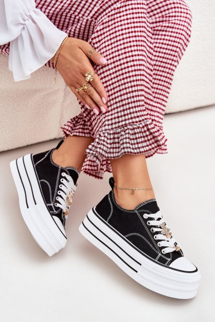 Dámské Tenisky Na Platformě Se Zlatými Připínkami Černé Fiorina (Veľkosť 36)