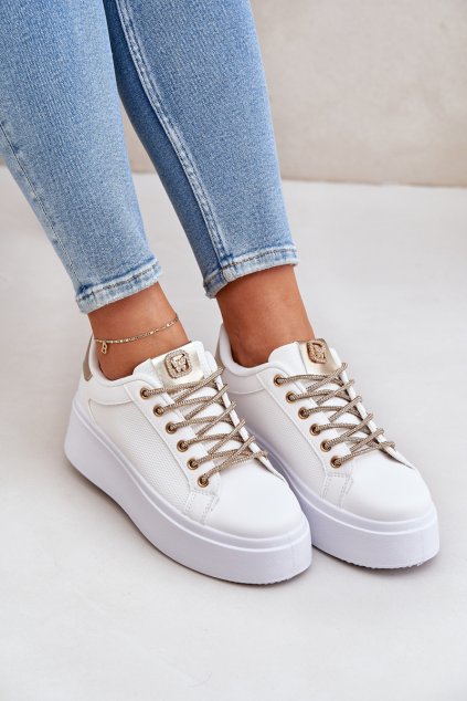 Tenisky Na Platformě S Ozdobnými Šňůrkami Bílá-zlaté Fonetha (Veľkosť 41)