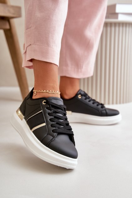 Módní Dámske sneakers na platforme z eco kože čierne nevisase / R11 BLACK (Veľkosť 38)