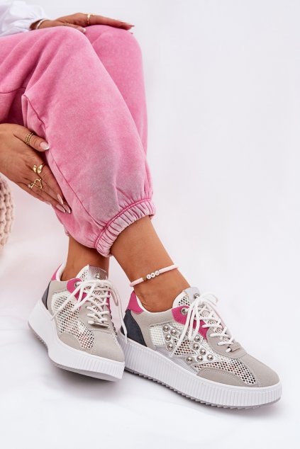 Dámské Sportovní Boty Se Síťovinou A Hroty Šedé Ogalda (Veľkosť 37)