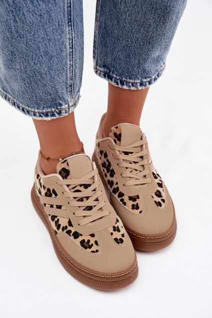 Dámske tenisky na platforme leopardí vzor béžove denissa / A200 BEIGE (Veľkosť 37)
