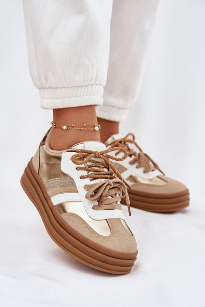 Dámské Tenisky Na Platformě S Dvojitým Šněrováním Leopardí Zlaté Klipy (Veľkosť 36)