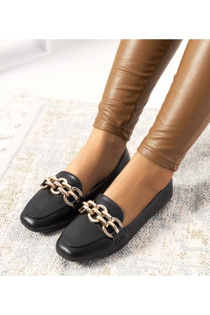 Čierne mokasíny s retiazkou Tillison - GM (Veľkosť 39)