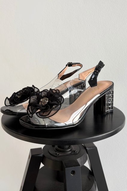 Sandále na podpätku s ozdobou d&a mr52-238 čierne / MR52-238 BLACK (Veľkosť 36)