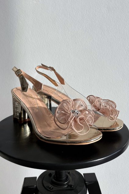 Sandále na podpätku s ozdobou d&a mr52-238 zlaté / MR52-238 GOLD (Veľkosť 36)