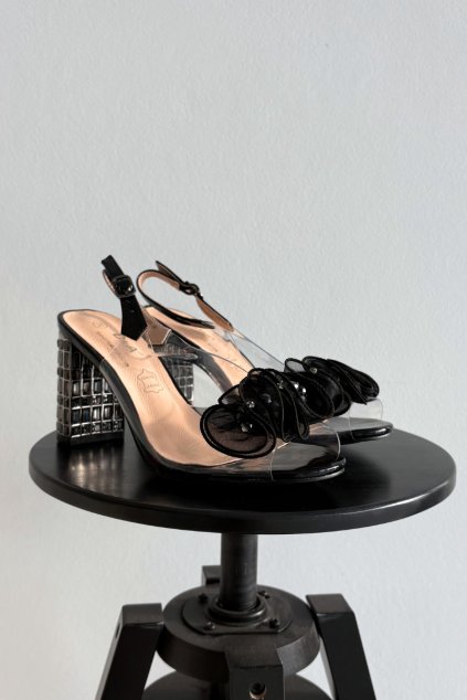Sandále na podpätku s kryštálmi d&a mr52-237 čierne / MR52-237 BLACK (Veľkosť 36)
