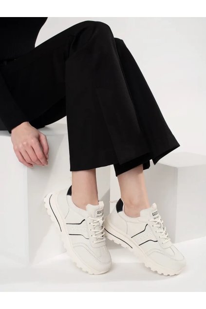 Biele dámske kožené tenisky na platforme Goodin GD-XF-118W/B (Veľkosť 36)