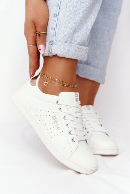 Biele dámske tenisky Big Star z eko kože, šnúrovanie, kód produktu DD274583 WHITE/COPPER (Veľkosť 36)