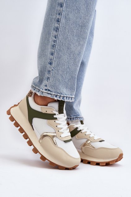 Dámske béžové textilné tenisky na platforme s leopardím vzorom, kód produktu C2145 BEIGE LEOPARD (Veľkosť 36)