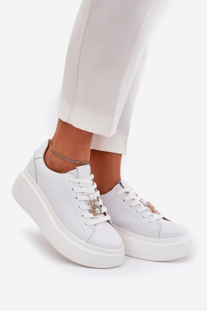 Dámske kožené tenisky na platforme Vinceza kód 39922 BIAŁY SKÓRA (Veľkosť 36)