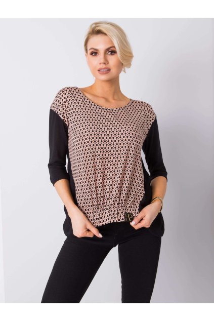 Čierno béžová dámska blúzka s potlačou TK-RP-BZ-23032021.31P (Veľkosť L, Farba Čierno-béžová)