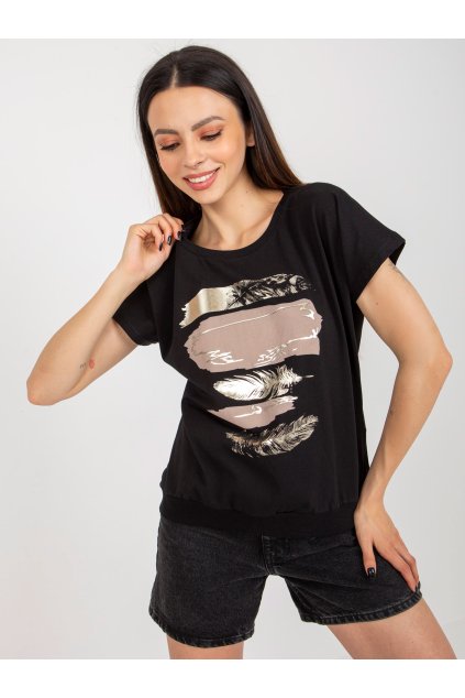 Dámska bavlna čierna blúzka s podtlačou, elastan, kód RV-BZ-8953.41P (Veľkosť L/XL, Farba Čierna)