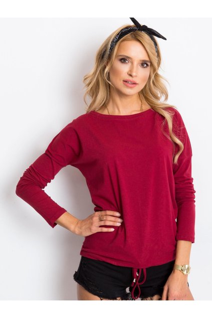 Dámska bordová basic blúzka z bavlny a elastanu, kód produktu RV-BZ-5122.08P (Veľkosť XS, Farba Bordová)