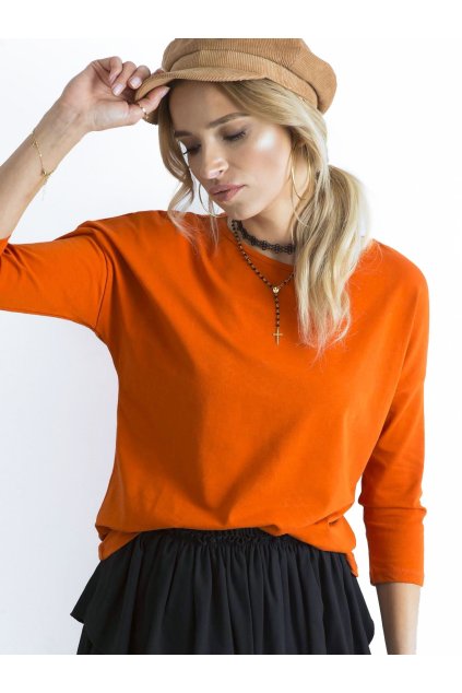 Dámska tmavo-pomarančová bavlnená basic blúzka s elastanom, kód produktu RV-BZ-4661.43P (Veľkosť XS, Farba Khaki)