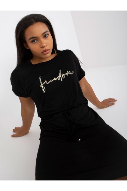 Dámske čierne šaty plus size RV-SK-7908.05P (Veľkosť one size, Farba Čierna)