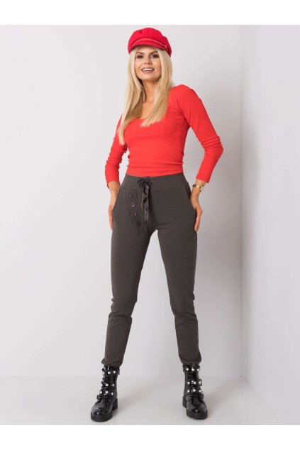 Dámske tmavozelené khaki tepláky RV-DR-6205.61 (Farba Červená)