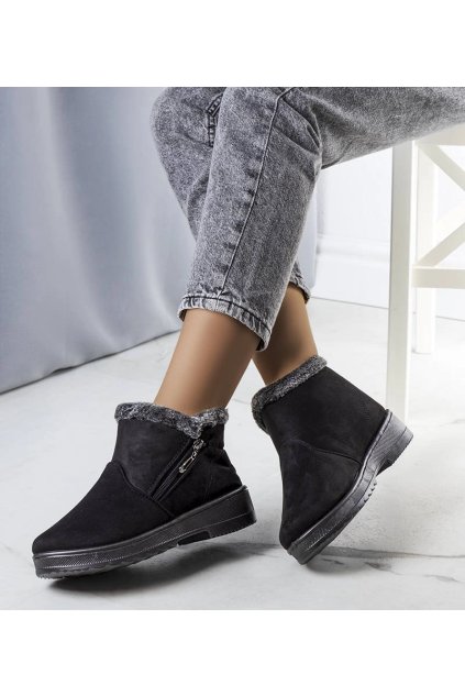 Čierne zateplené snehové topánky s umelou kožušinou Wren E3120 BLACK 38 - GM (Veľkosť 37)