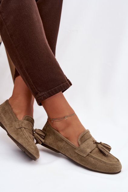 Dámske mokasíny ploché so strapcami zelené marilisse / G504 GREEN (Veľkosť 36)