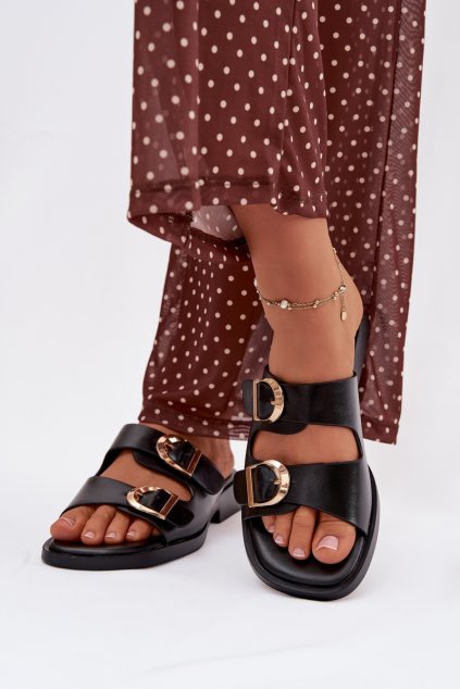 Dámske papuče so zlatými sponami čierne danelle / 78-196 BLACK (Veľkosť 36)