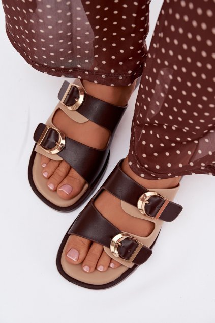 Dámske nazouváky so zlatými sponami béžovo-hnedé danelle / 78-196 COFFEE/BEIG (Veľkosť 36)