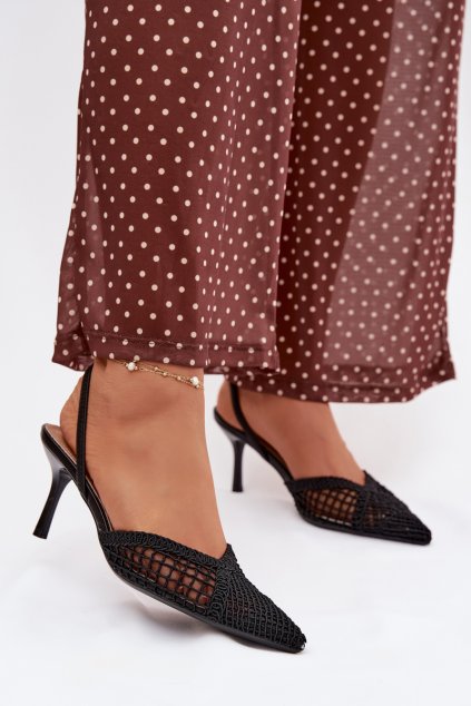 Sandále z pleteniny na podpätku čierne hanelis / G493 BLACK (Veľkosť 36)