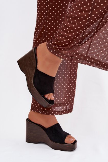 Dámske papuče na platforme čierne ravelia / 666-69 BLACK (Veľkosť 36)