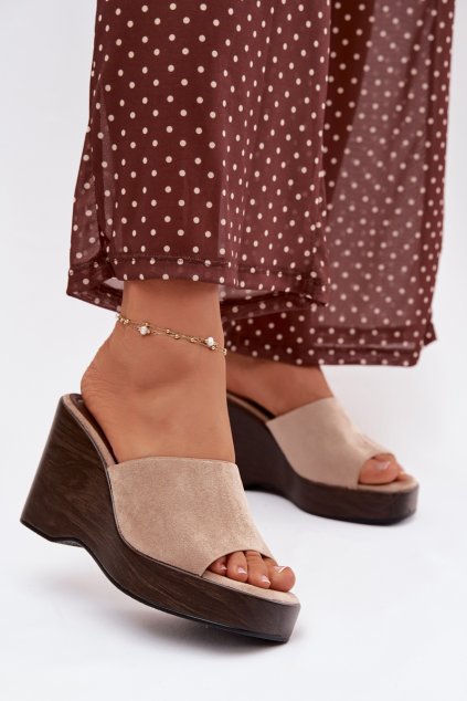 Dámske papuče na platforme beżowe ravelia / 666-69 KHAKI (Veľkosť 36)