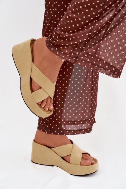 Dámske papuče na platforme z ekocrézu žluté calorine / G517 YELLOW (Veľkosť 36)