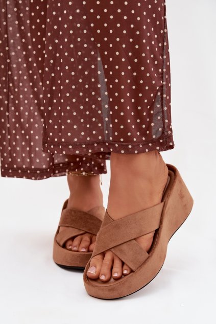Dámske papuče na platforme z eco semišu hnedé calorine / G517 MOCHA (Veľkosť 36)