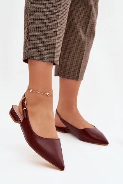 Baleríny ze zlatou sponou bordové iverelle / D-046 WINE (Veľkosť 37)