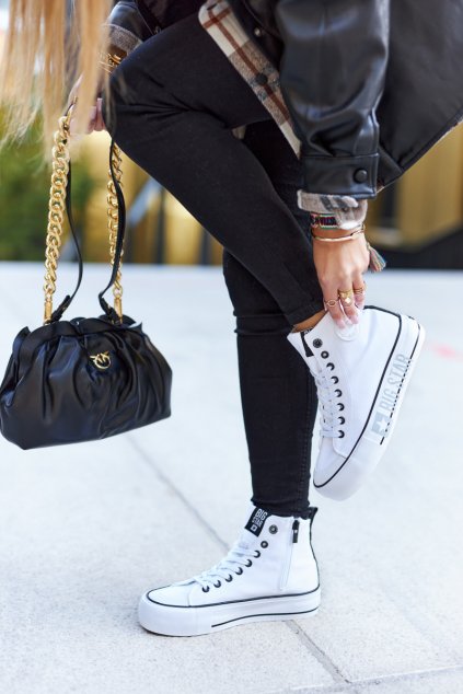 Vysoké tenisky na platforme big star ii274014 biele / II274014 WHITE (Veľkosť 38)