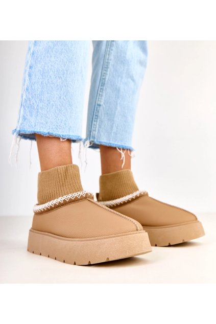 Hnedé snehule s ponožkovým zvrškom Melary C2069-5 KHAKI 38 - GM (Veľkosť 38)