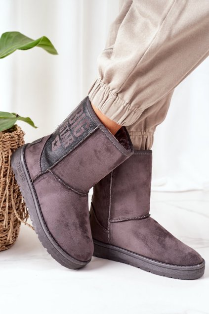 Dámske sivé semišové snehule s ekologickou kožušinou BS EE24417 GREY (Veľkosť 36)