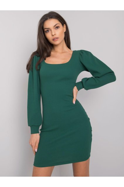 Dámske tmavozelené bavlnené šaty basic s elastanom, kód produktu RV-SK-7280.34X (Veľkosť L, Farba Tmavo-zelená)