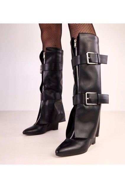 Dámske topánky čižmy čierne kód E8677 - GM E8677 BLACK 38 - GM (Veľkosť 40)