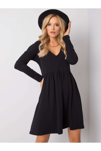 Dámske čierne basic šaty z bavlny a elastanu, kód produktu RV-SK-6008.19X (Veľkosť M, Farba Čierna)