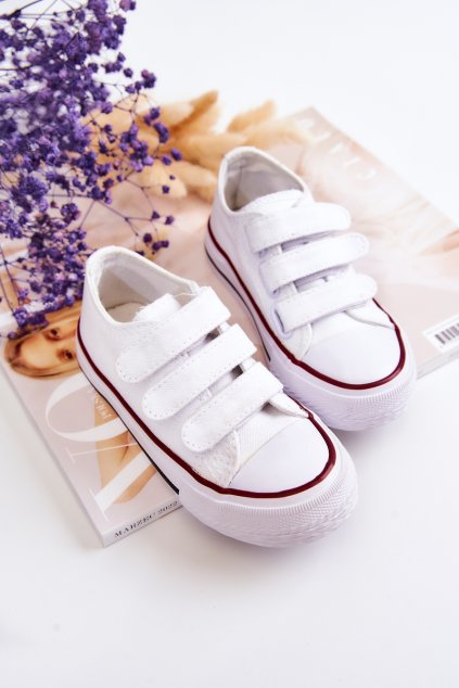 Detské biele plátenné tenisky na platforme s vyšívaným vzorom, kód produktu 846-1/2/3 B WHT (Veľkosť 18)