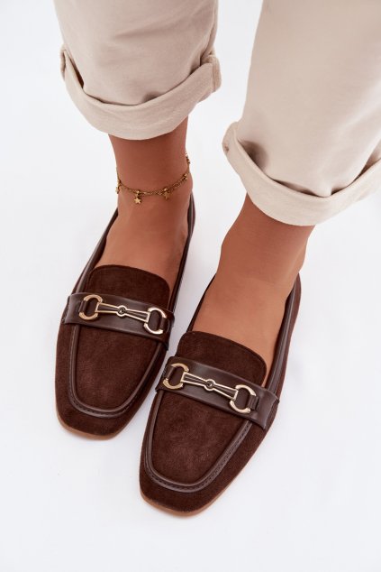 Dámske mokasíny s ozdobou hnedé palerina / 9736 BROWN (Veľkosť 36)
