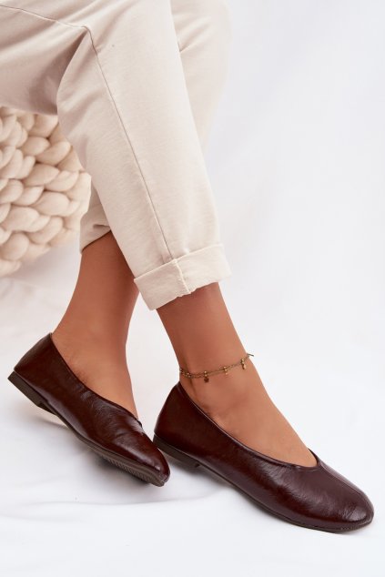 Lakované baleríny z eco kože čokoládovo hnedé selanora / 9787 BROWN (Veľkosť 36)