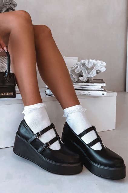 Dámske polobotky na platforme s pásky čierne jesivelle / BXJ9557 BLACK (Veľkosť 37)